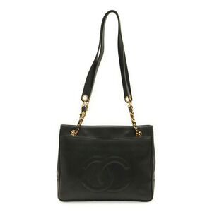 CHANEL Coco Mark Chain Tote Bag, Shoulder Caviar Leather, Black